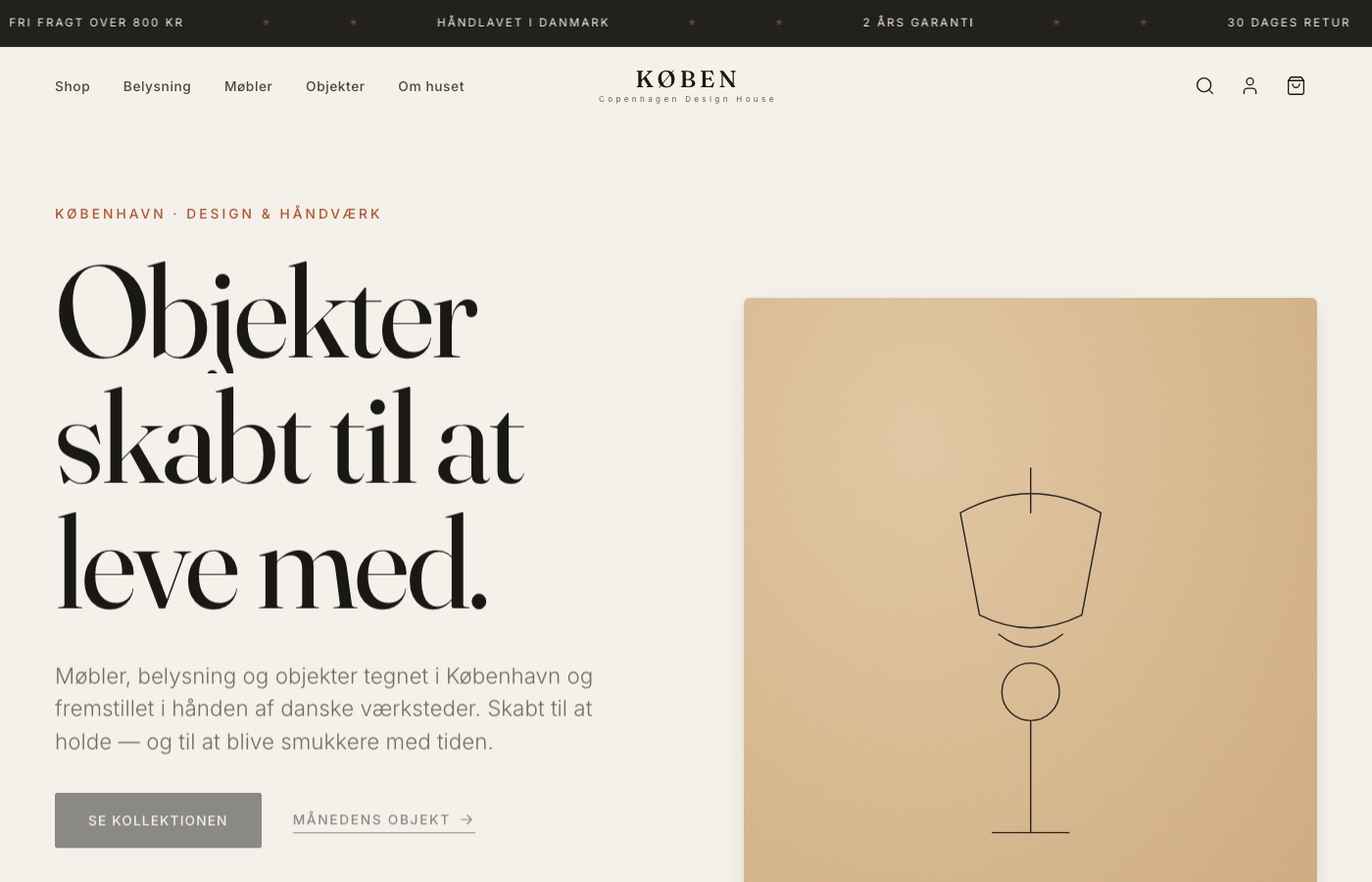 Hjemmeside bygget af NB Webdesigns til KØBEN designhus